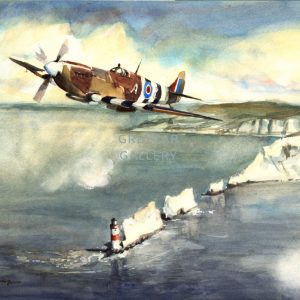 Spitfire over the Needles IOW-ink